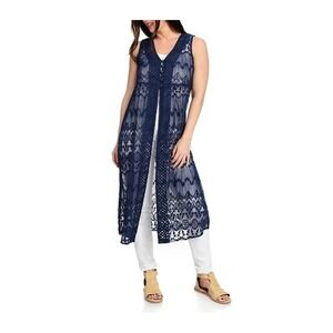 NWOT Indigo Thread XL Navy Blue Lace Vest Duster Beaded Buttons 128187